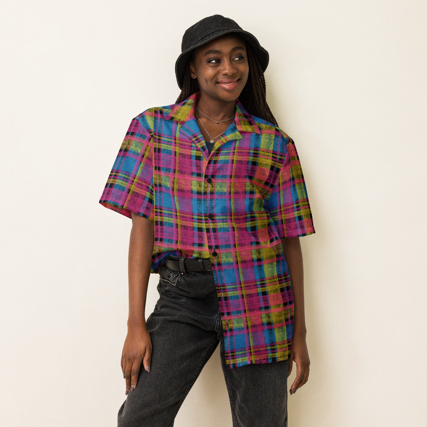 Pansexual Pride Plaid Button-Down Shirt