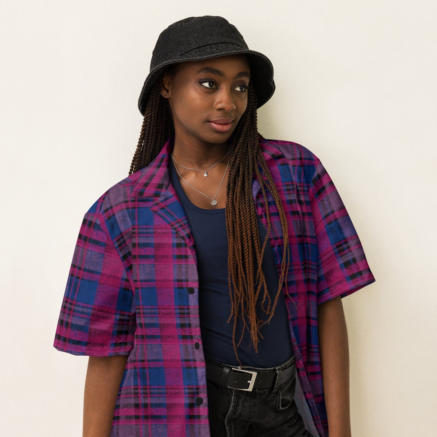 Bisexual Pride Plaid Button-Down Shirt
