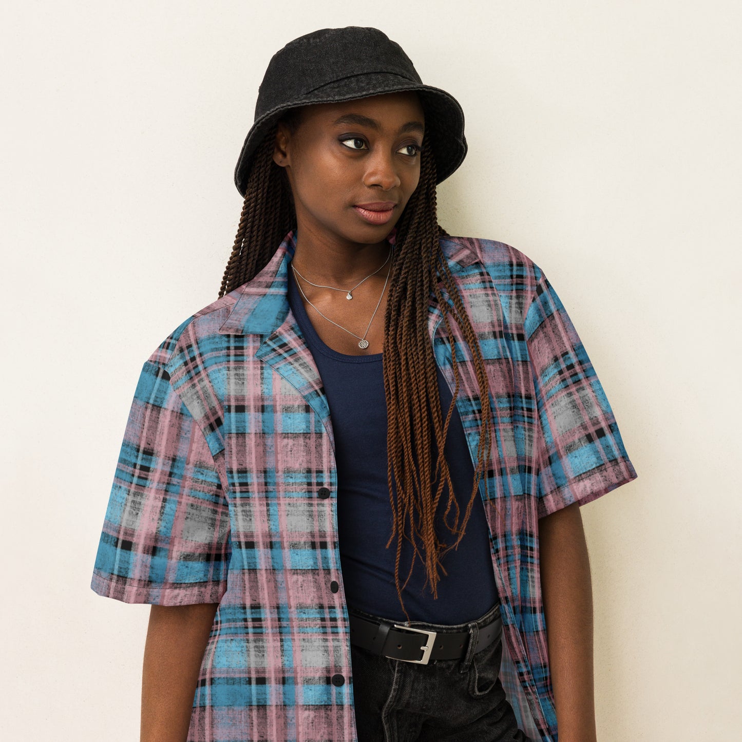 Transgender Pride Plaid Button-Down Shirt