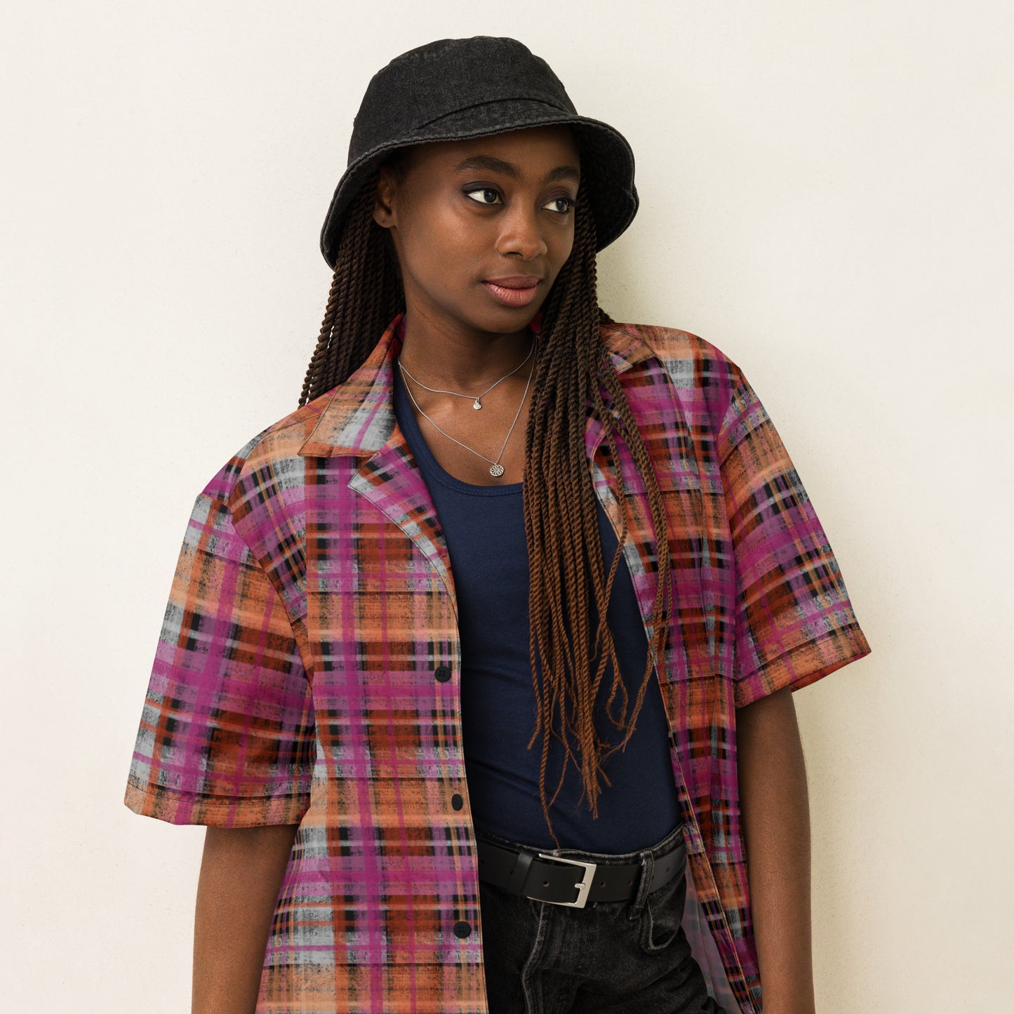 Lesbian Pride Plaid Button-Down Shirt