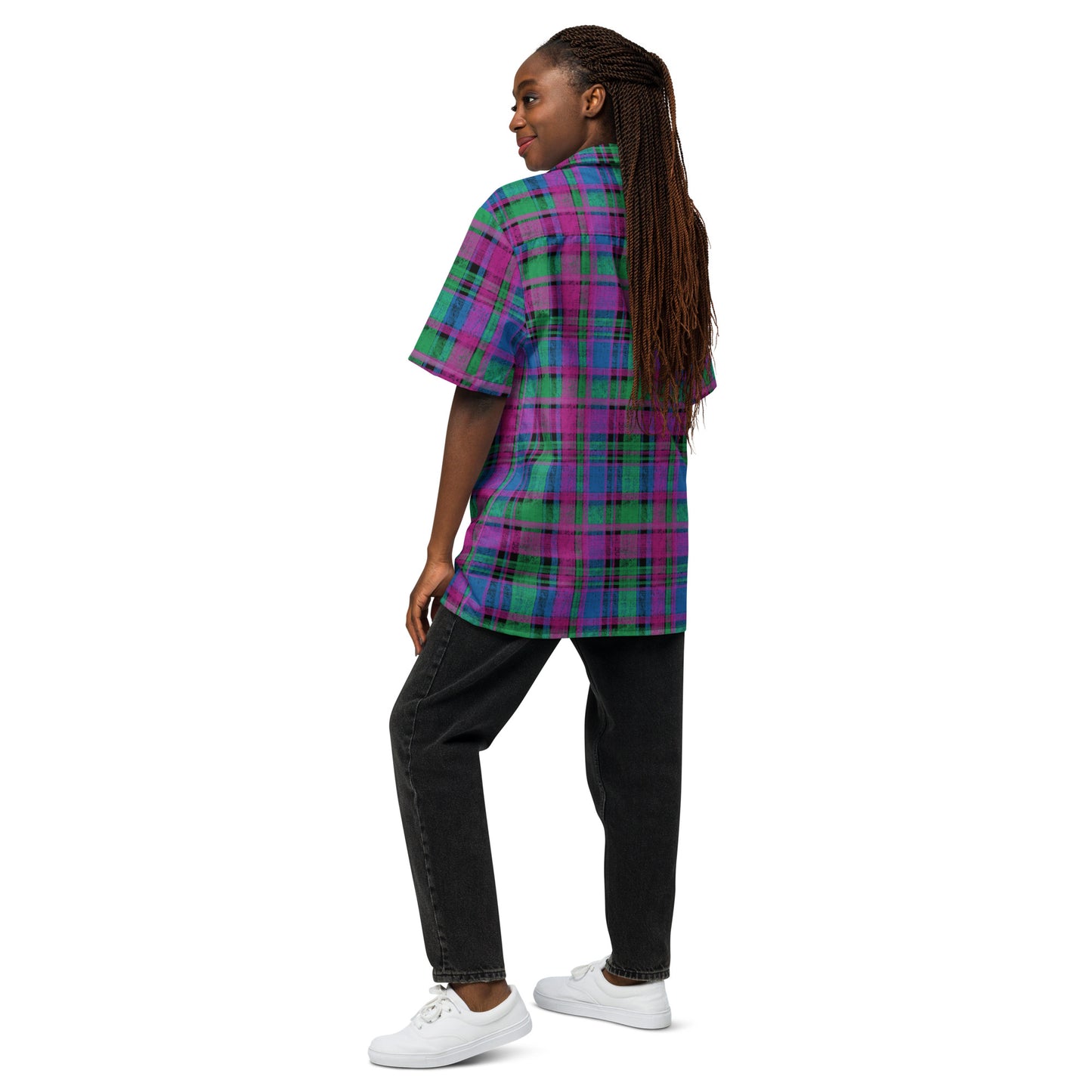 Polysexual Pride Plaid Button-Down Shirt