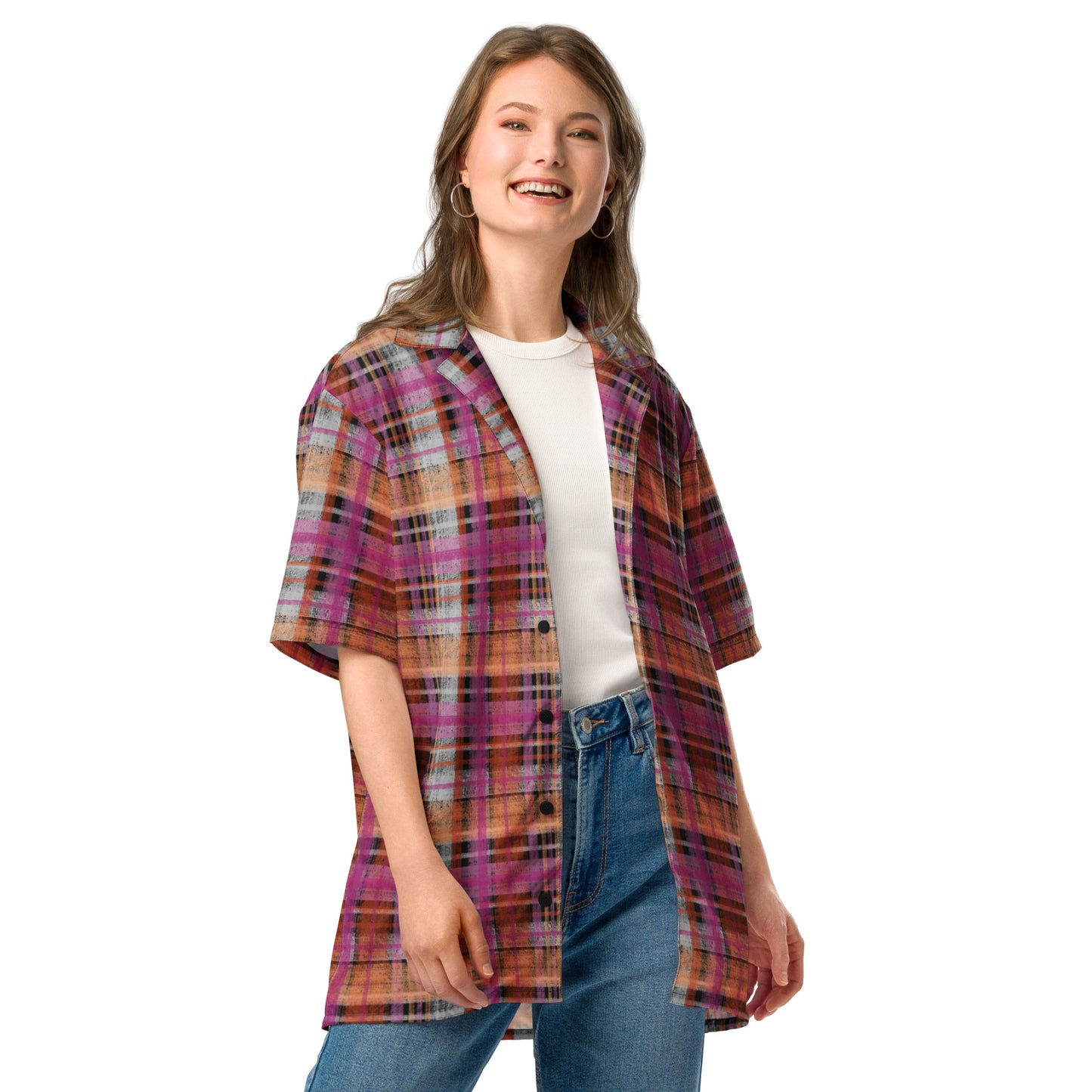 Lesbian Pride Plaid Button-Down Shirt