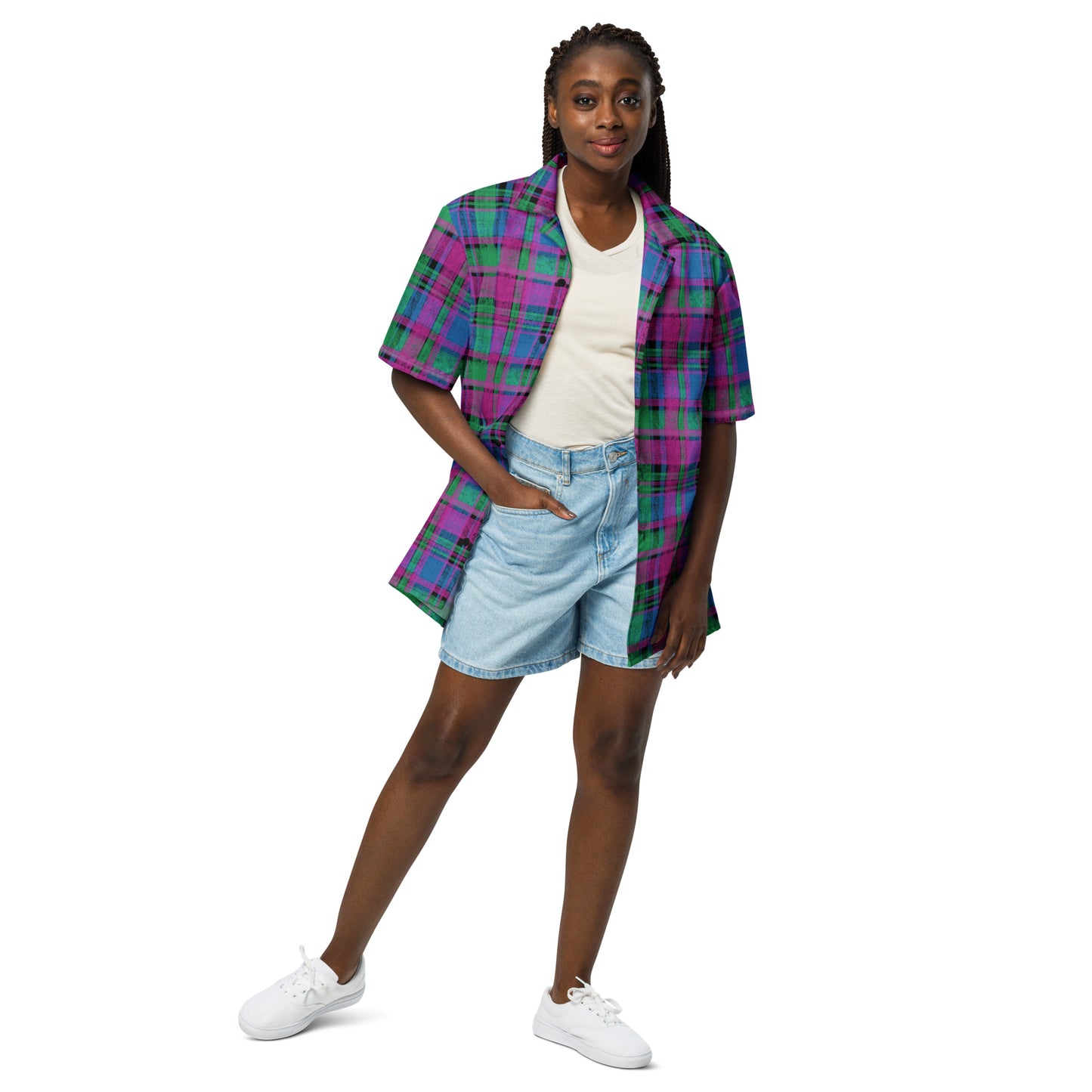 Polysexual Pride Plaid Button-Down Shirt