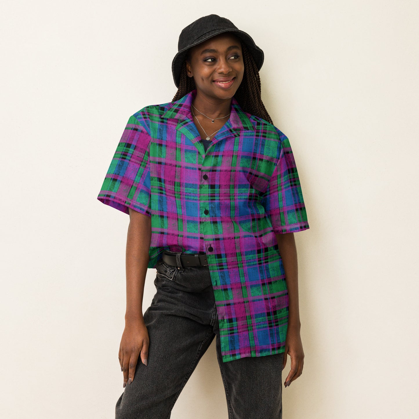 Polysexual Pride Plaid Button-Down Shirt