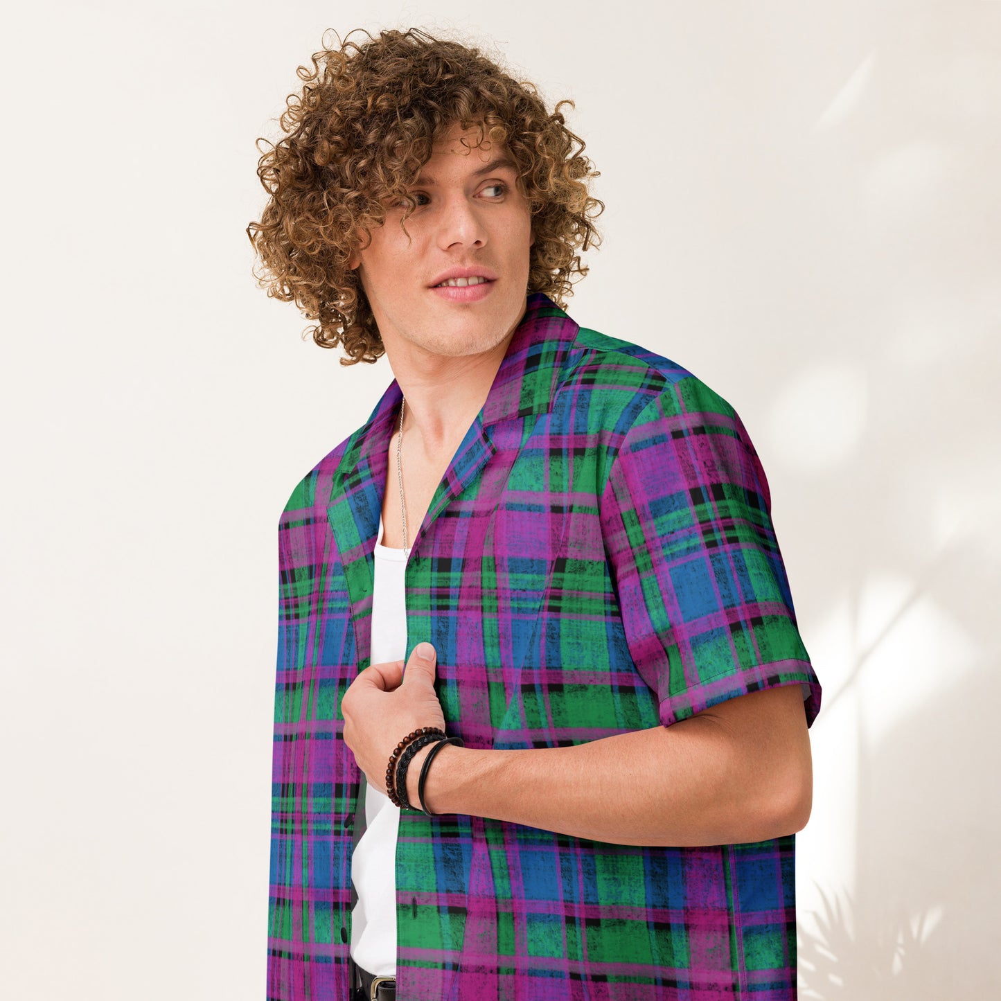 Polysexual Pride Plaid Button-Down Shirt
