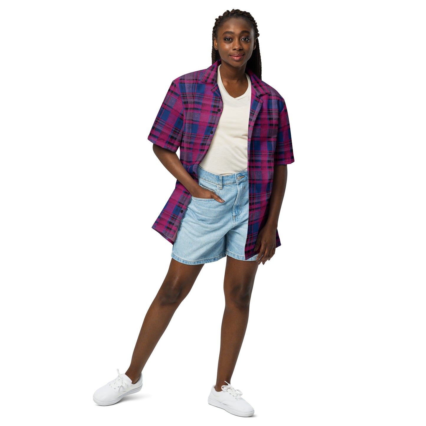 Bisexual Pride Plaid Button-Down Shirt
