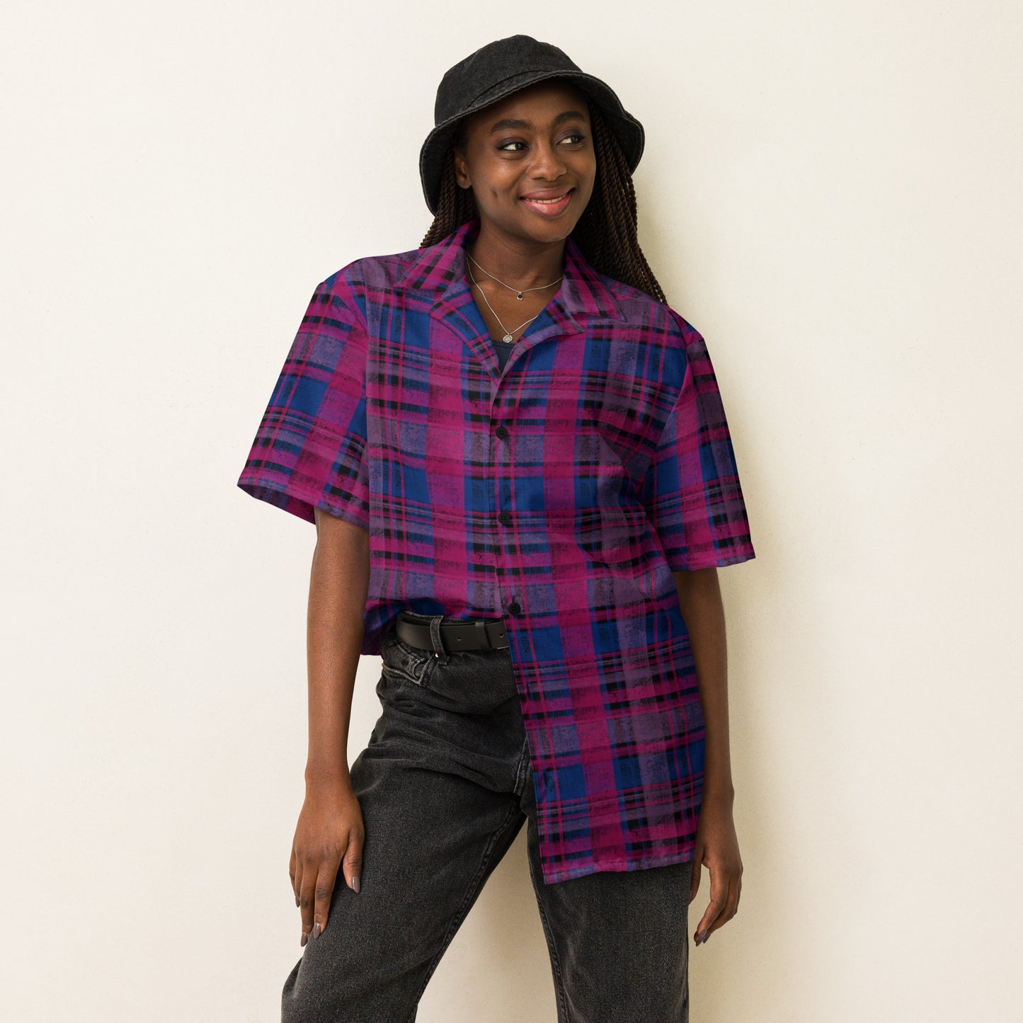 Bisexual Pride Plaid Button-Down Shirt