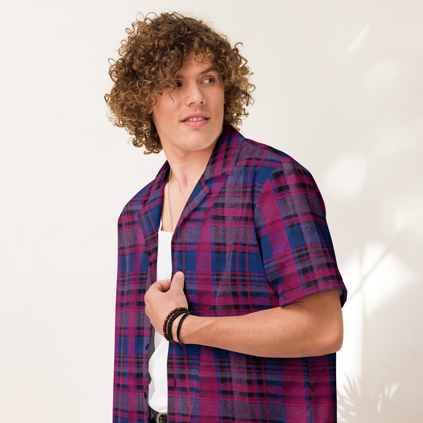 Bisexual Pride Plaid Button-Down Shirt