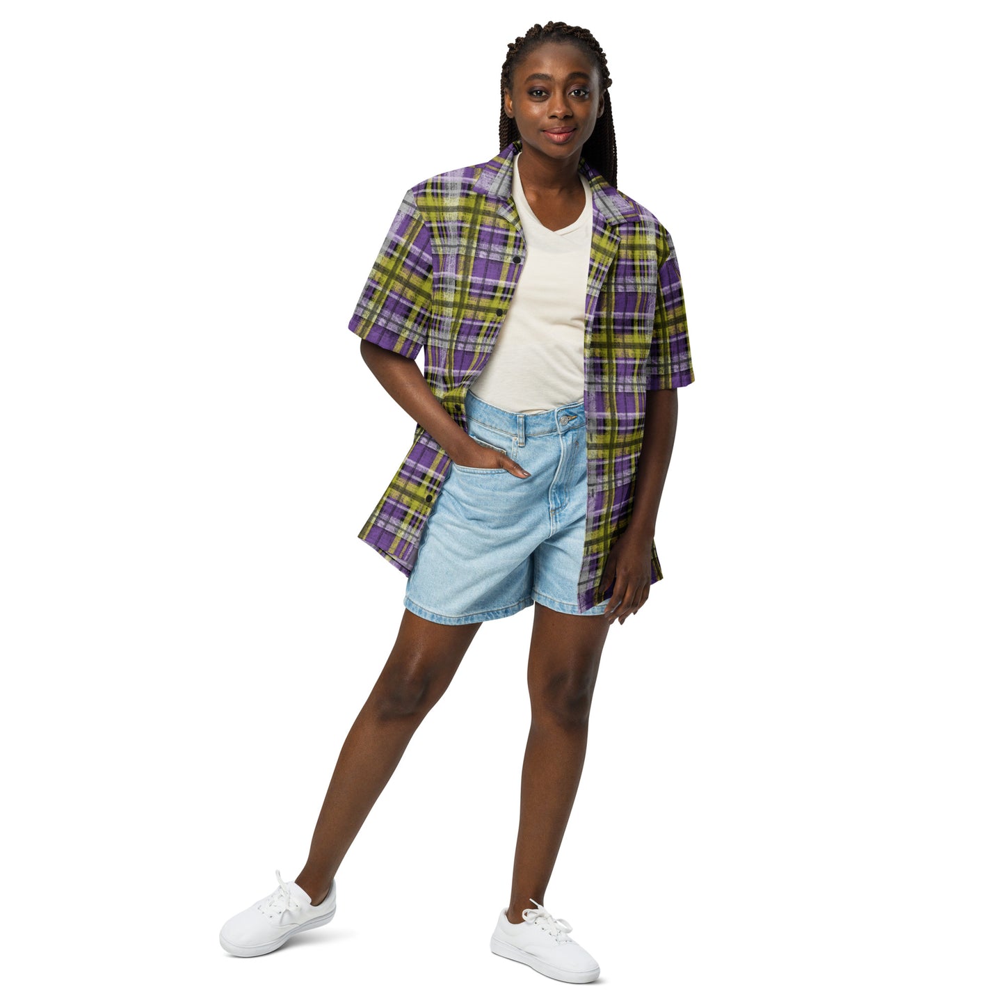 Nonbinary Pride Plaid Button-Down Shirt