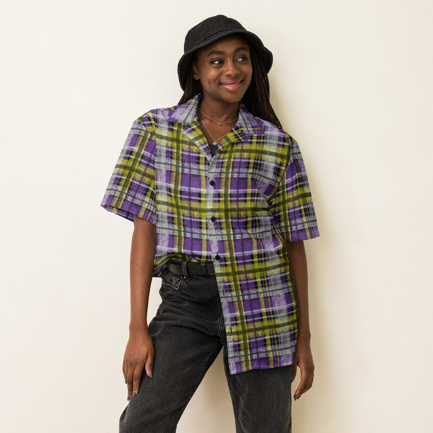 Nonbinary Pride Plaid Button-Down Shirt