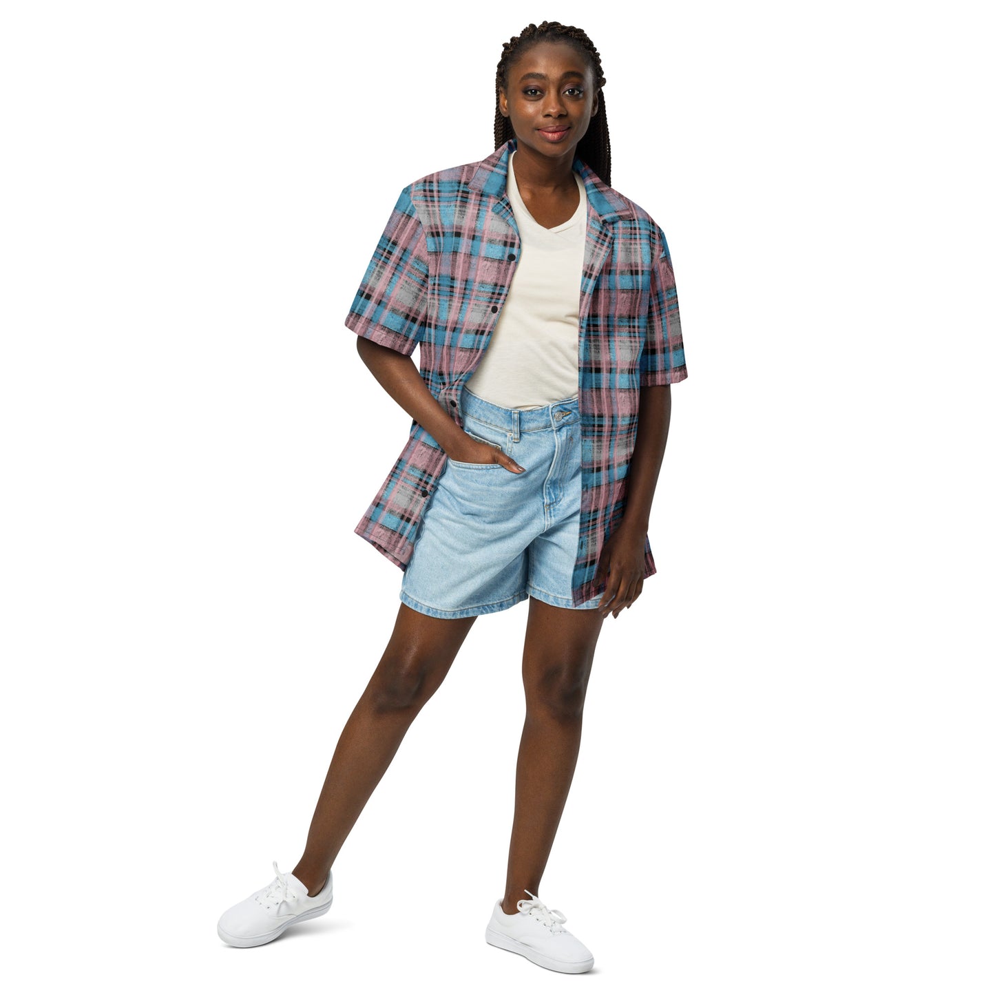 Transgender Pride Plaid Button-Down Shirt
