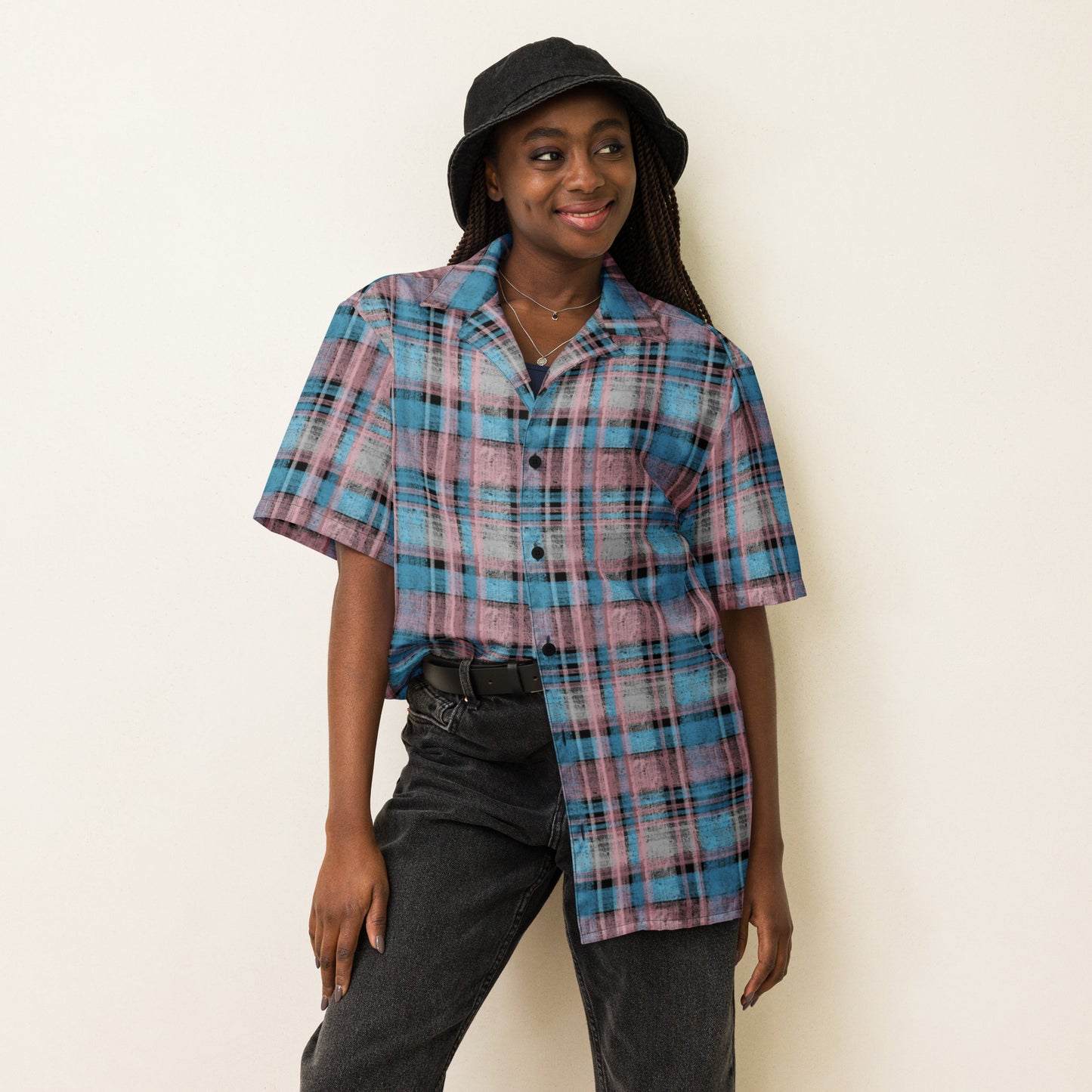 Transgender Pride Plaid Button-Down Shirt