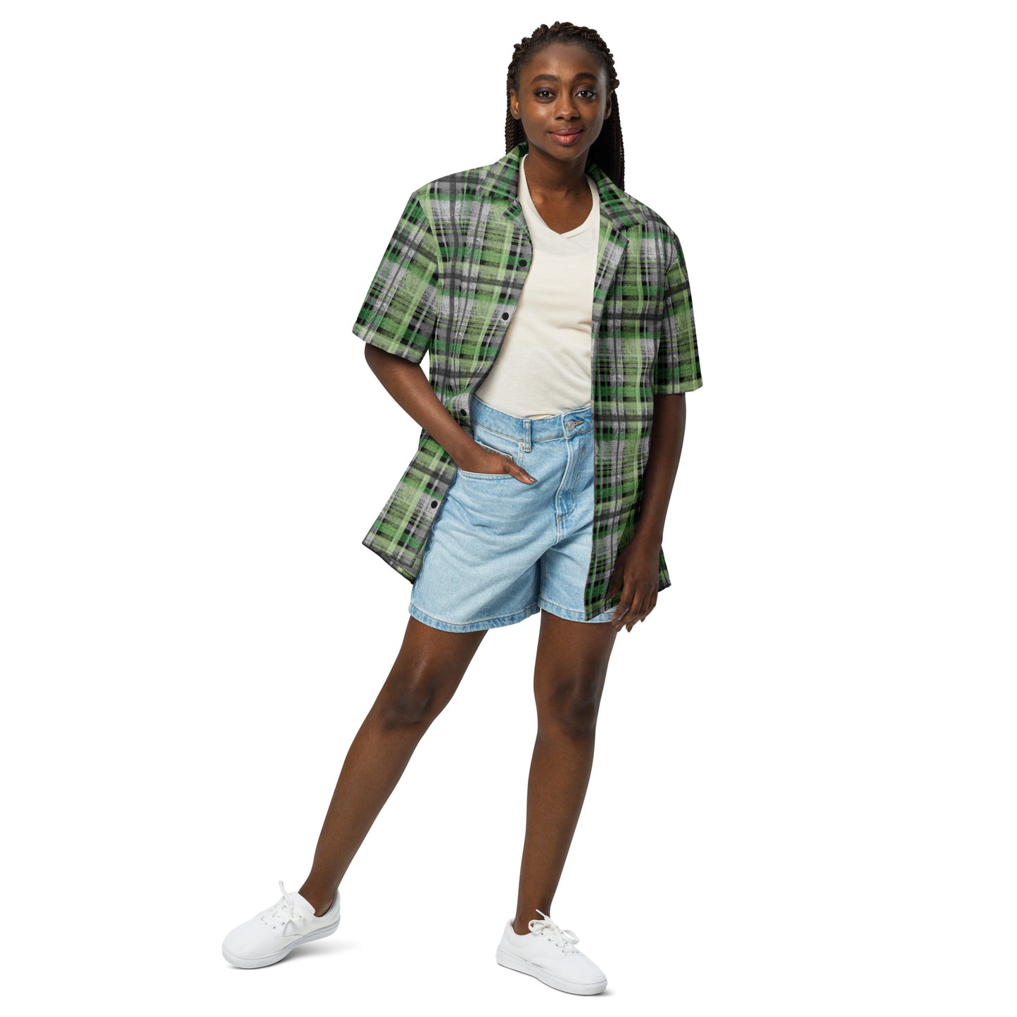 Aromantic Pride Plaid Button-Down Shirt