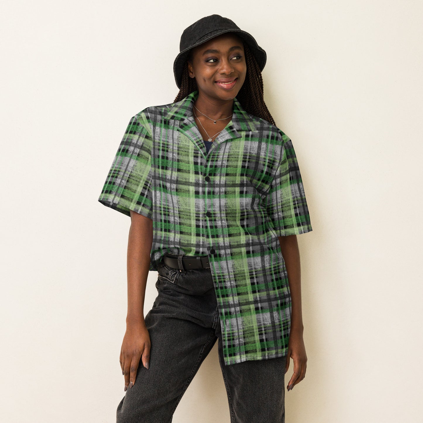 Aromantic Pride Plaid Button-Down Shirt