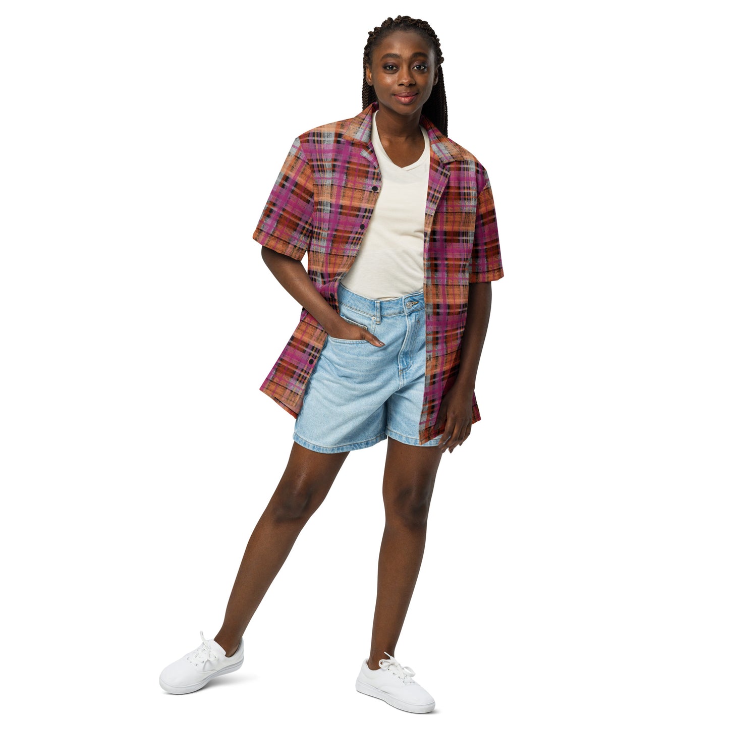 Lesbian Pride Plaid Button-Down Shirt