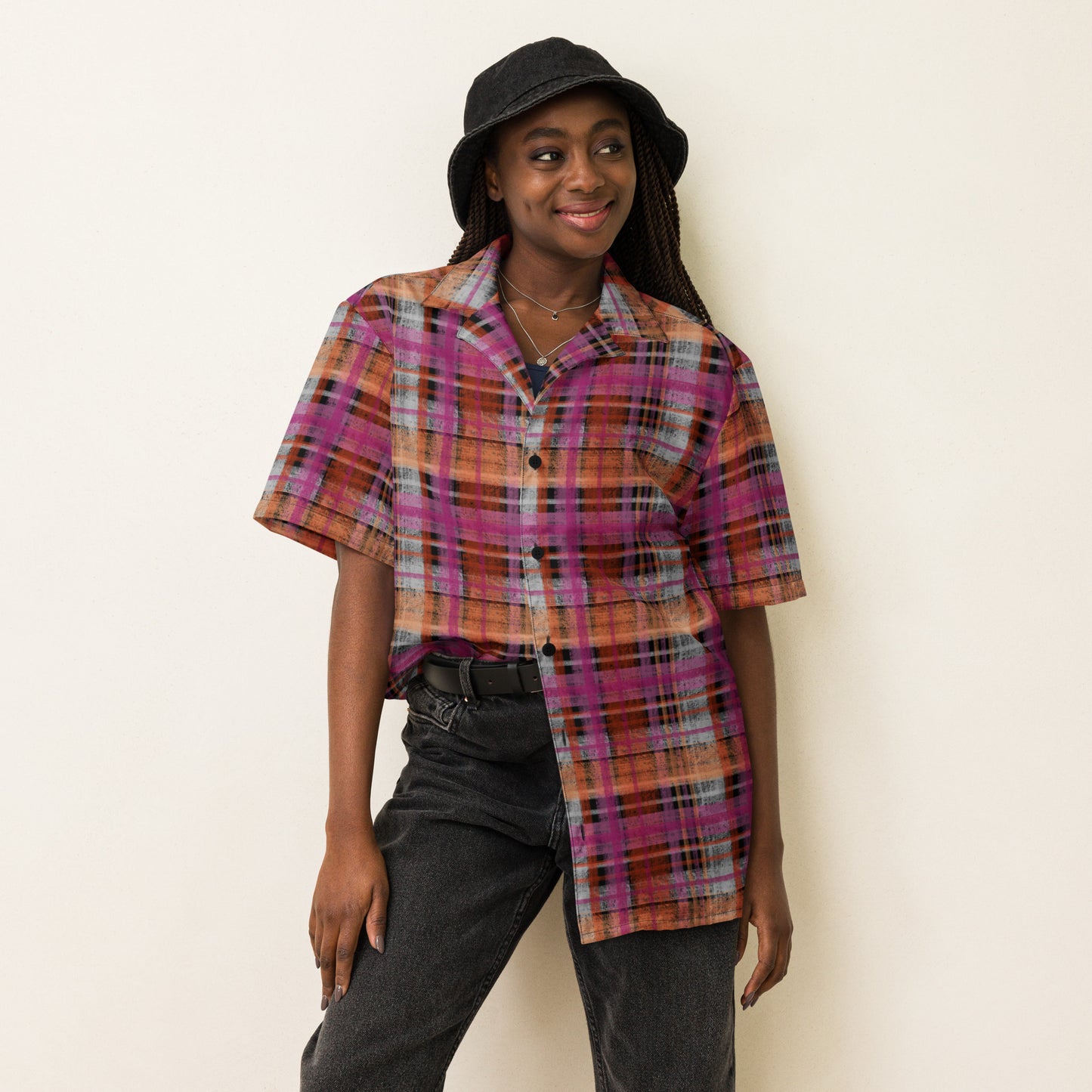 Lesbian Pride Plaid Button-Down Shirt