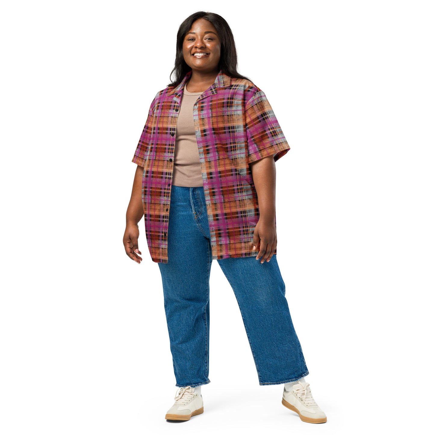 Lesbian Pride Plaid Button-Down Shirt