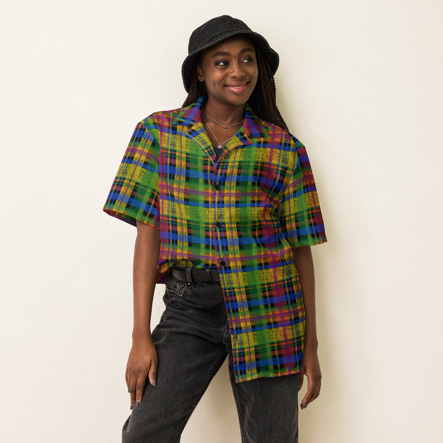 Rainbow Pride Plaid Button-Down Shirt