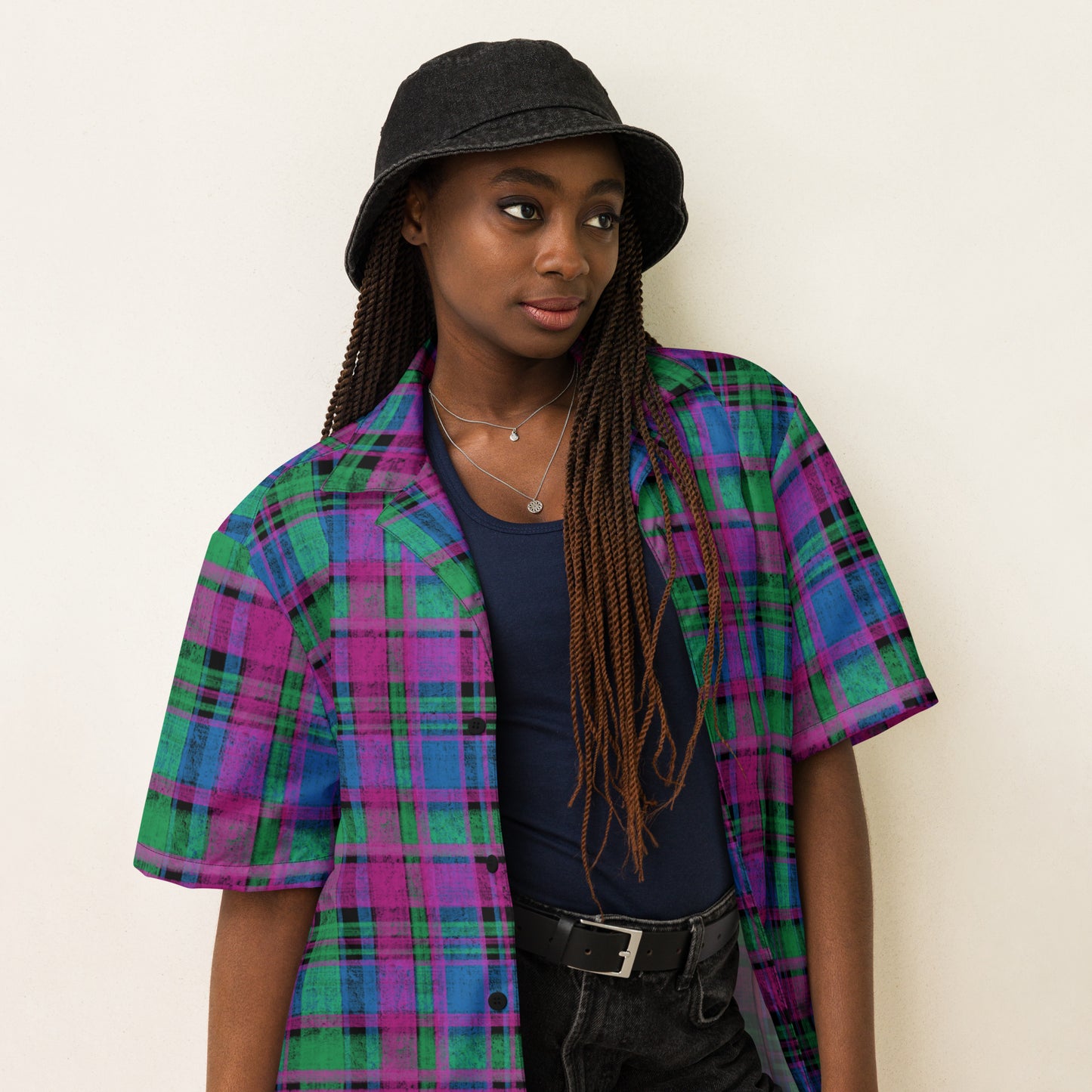 Polysexual Pride Plaid Button-Down Shirt