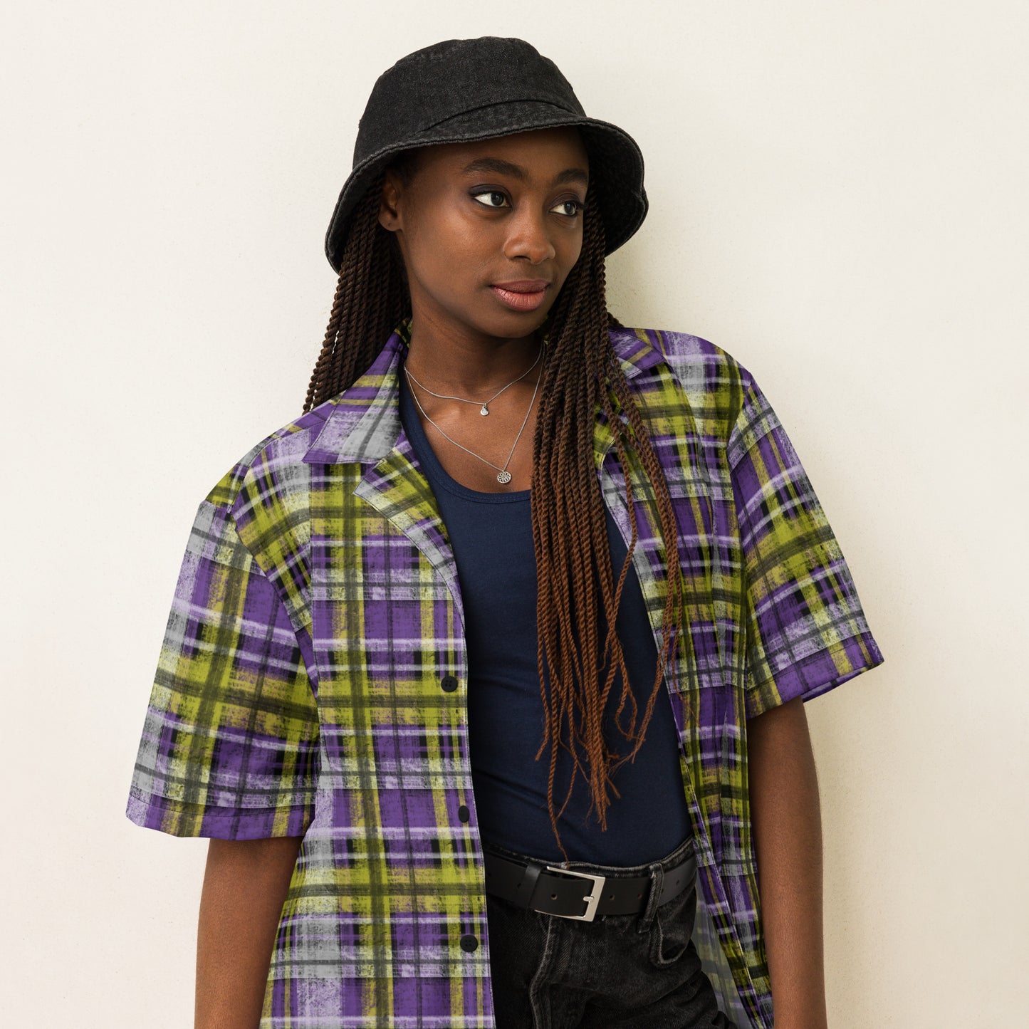 Nonbinary Pride Plaid Button-Down Shirt