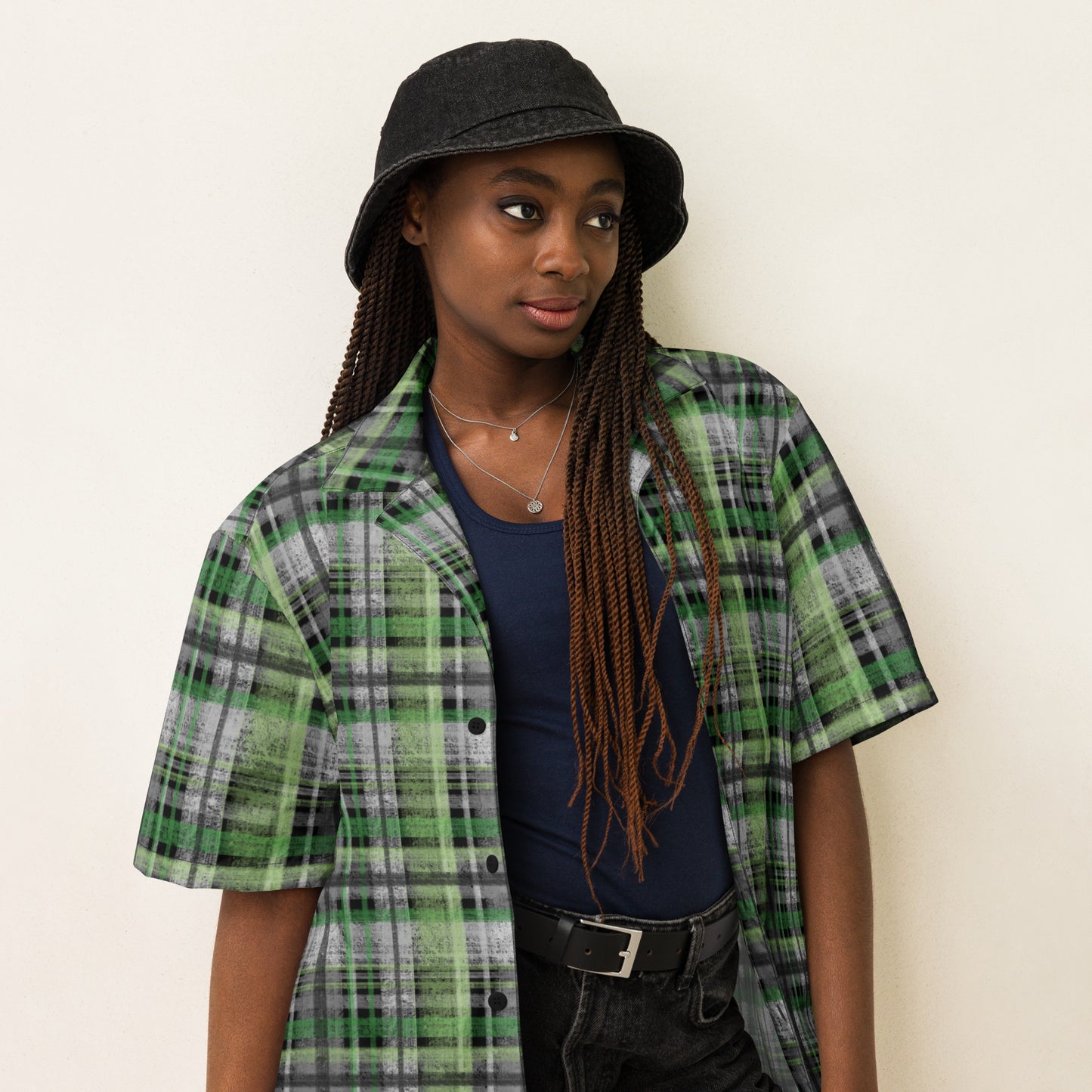 Aromantic Pride Plaid Button-Down Shirt