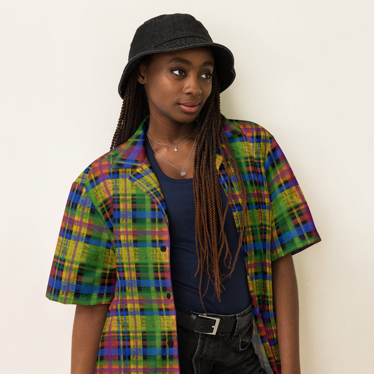 Rainbow Pride Plaid Button-Down Shirt