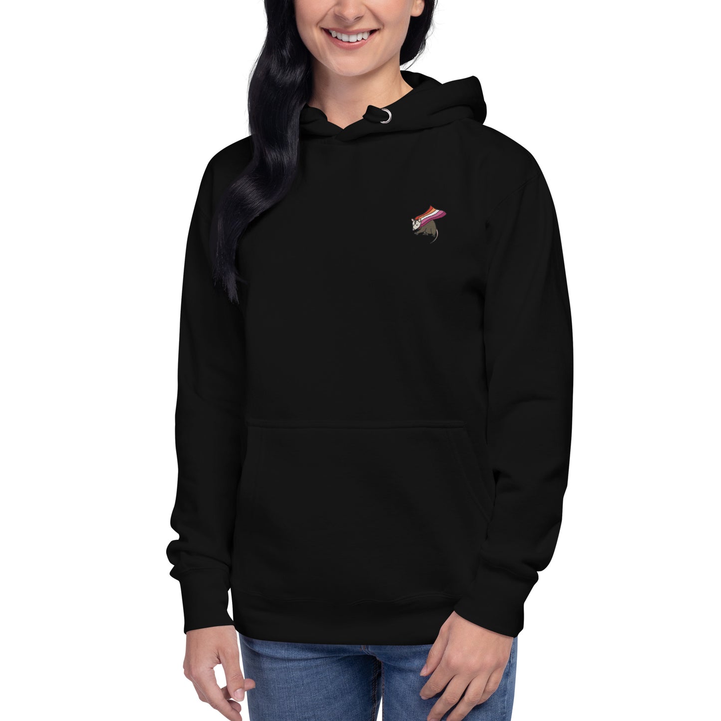 Lesbian Pride Hoodie with Embroidered Possum