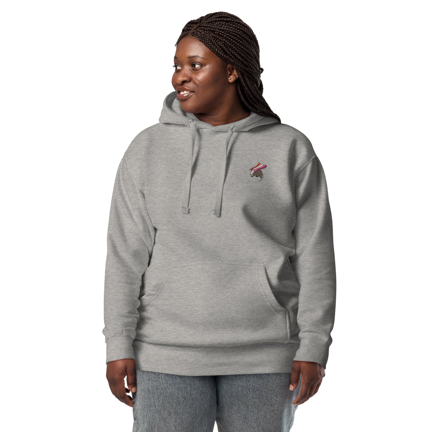 Lesbian Pride Hoodie with Embroidered Possum
