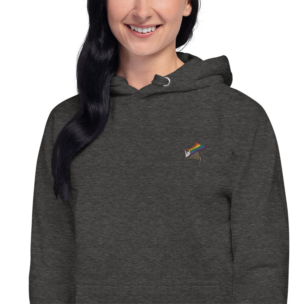 Rainbow Pride Hoodie with Embroidered Possum