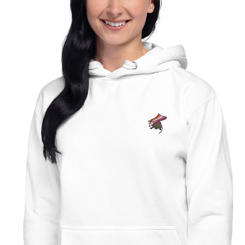 Lesbian Pride Hoodie with Embroidered Possum