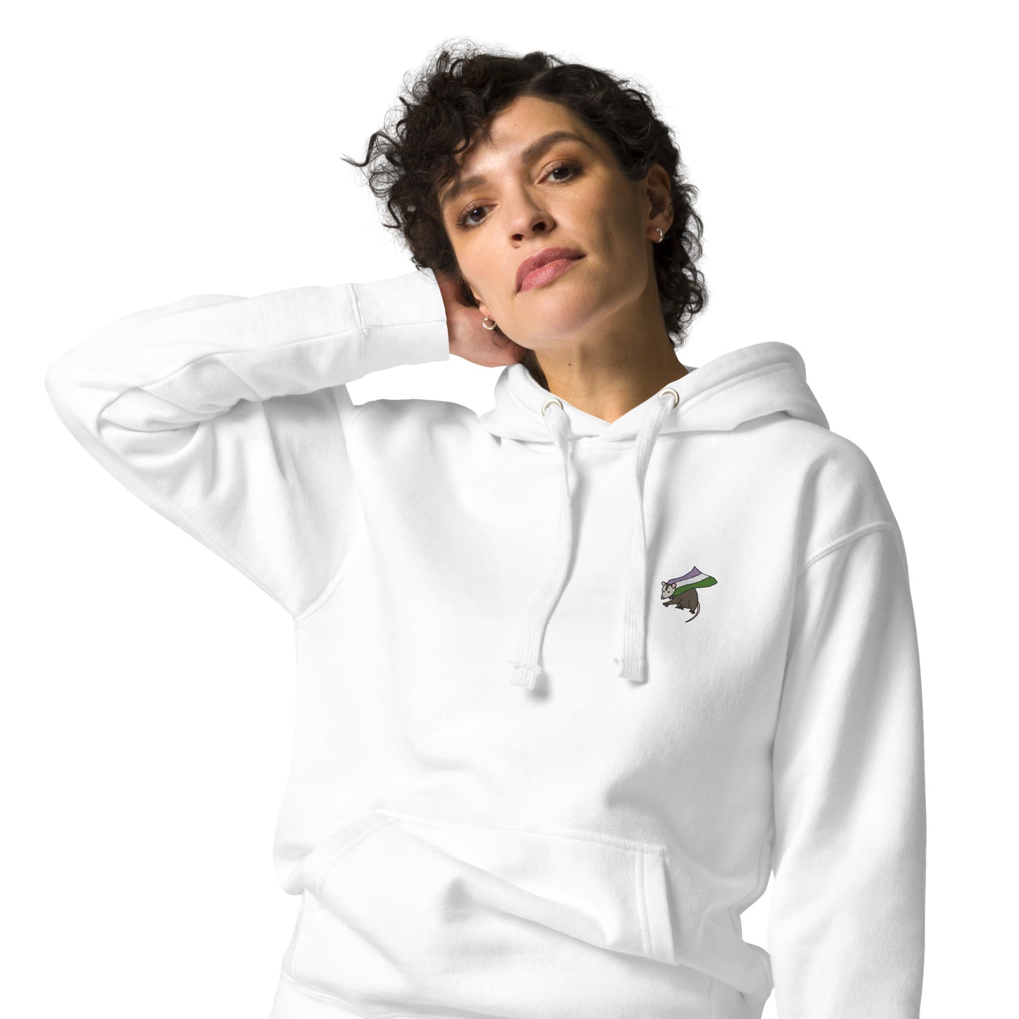Genderqueer Pride Hoodie with Embroidered Possum