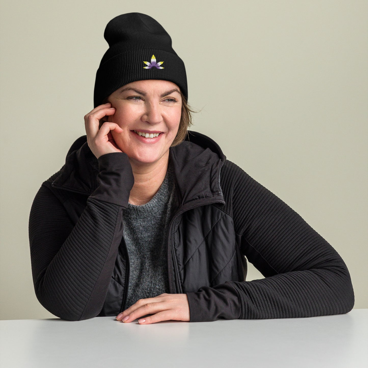 Nonbinary Pride Leaf Beanie