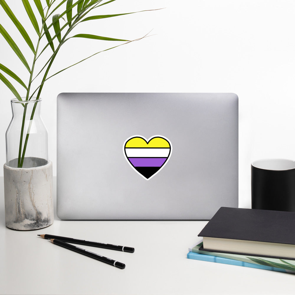 Nonbinary Pride Heart Sticker – NB Flag Vinyl Decal