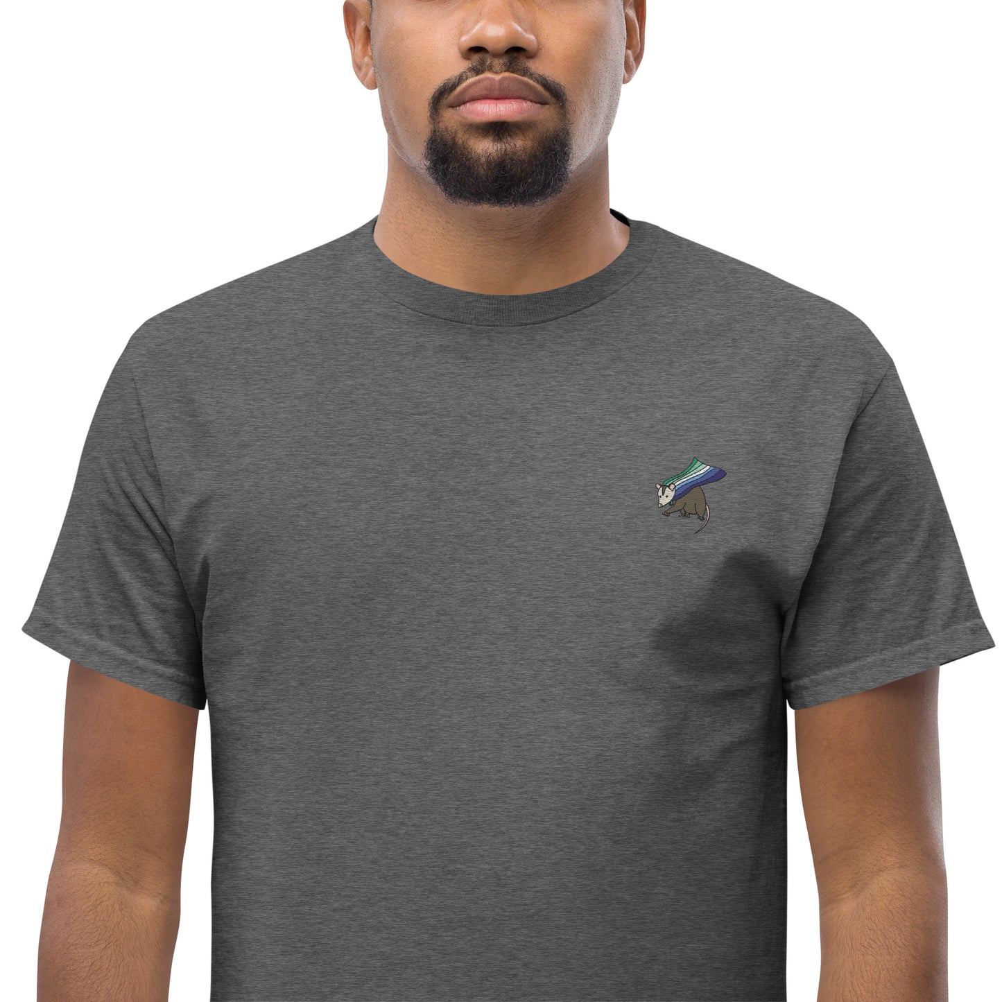 Masculine Gay Pride Embroidered Possum T-Shirt